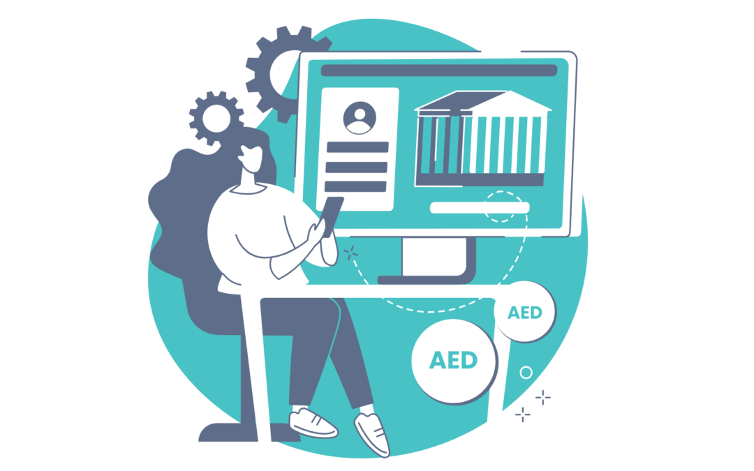 llustration of a woman using a phone while viewing bank details on a computer screen, representing ADS Auditors bank account opening support and documentation services.